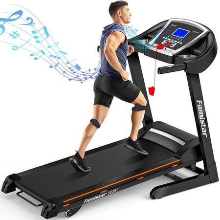 Famistar 9028S Folding Treadmill with 15 Levels Auto Incline for Home, Strong Shock-Absorbing System 300LB Capacity 12 Programs Electric Treadmill, Up to 9MPH Speed, Knee Straps Gift