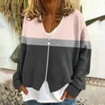 thumbnail image 3 of Lightweight Jackets For Women V Neck Front Zip Color Block Cardigan Casual Loose Fall Winter Coat With Irregular Hem (XXL, Pink), 3 of 5