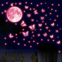 Pink Decals Luminous Moon Star Butterfly Wall Stickers Glow in The Dark Children's Room Bedroom Playroom Wall Decor