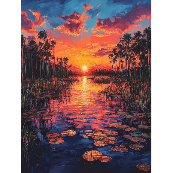 Sunset Swamp Lily Pads Canvas Wall Art,Perfect for Living Room,Bedroom,Bathroom,Office, and Hotel Decoration.