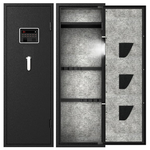 7-8 Biometric Gun Safe Rifle for Home, Fingerprint Gun Safes for Rifles and Pistols, Quick Access Gun Cabinets for Rifles and Shotguns with Upgraded LED Light and LCD Screen