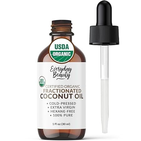 Organic Fractionated Coconut Oil | 100% Pure, Cold-Pressed | USDA Certified Organic | Amber Glass Bottle with Glass Dropper | For Face, Skin, & Hair - 1 Fl Oz