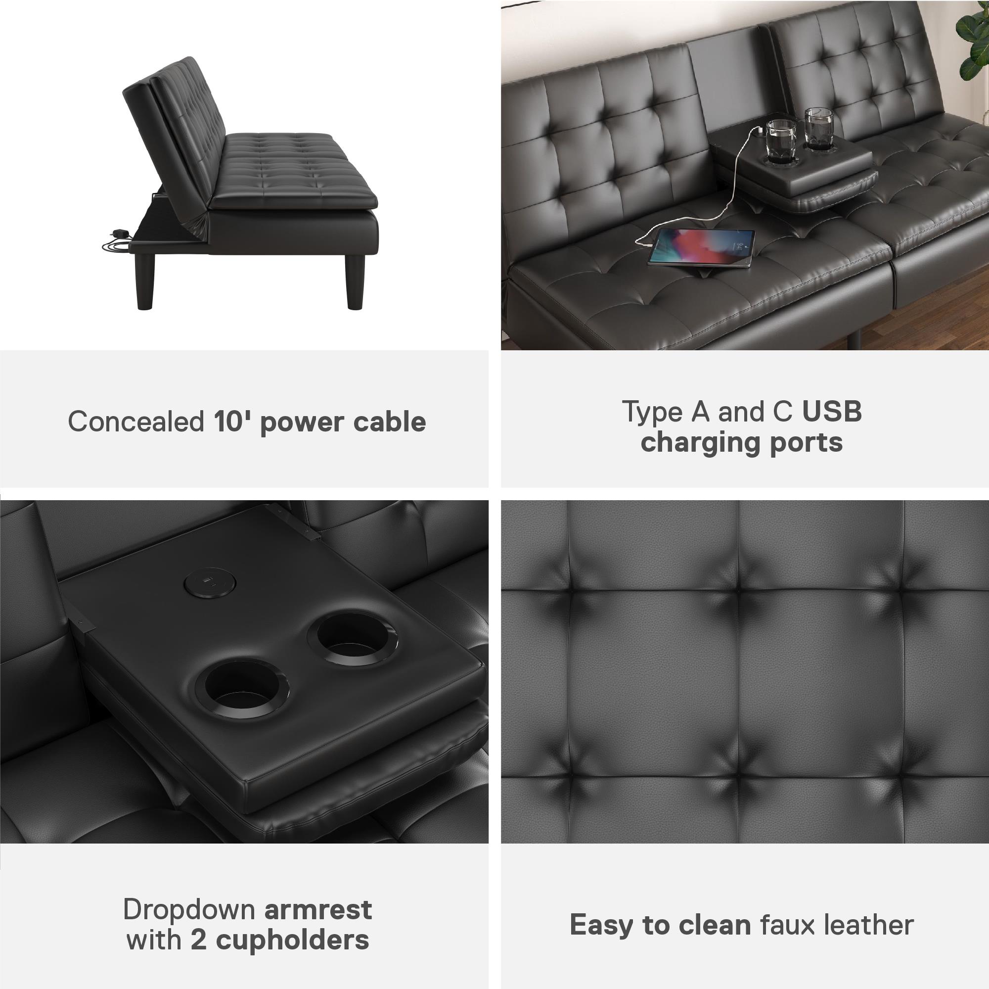 Mainstays 71.5 in Memory Foam Futon with USB and Cupholder photo 8