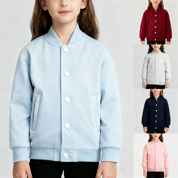 breaise Kids Girls Boys Baseball Varsity Jacket Long Sleeve Bomber Jackets Cute Spring Coats Outerwear