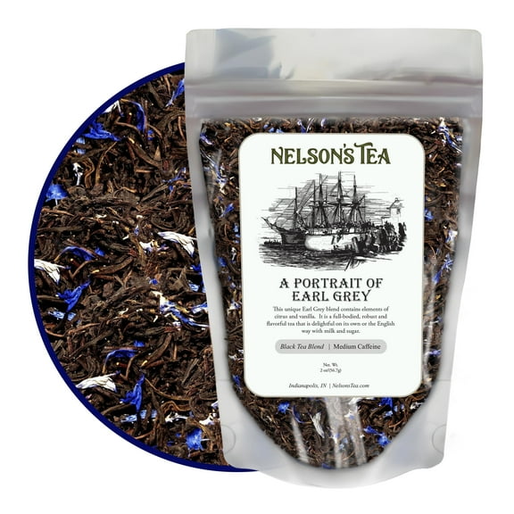 Nelson's Tea - A Portrait of Earl Grey: Exceptional Loose Leaf Black Tea Infused with Cornflower Petals and Bergamot Flavor - 2 oz