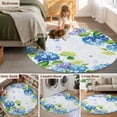 thumbnail image 5 of Round Rugs 8Ft, Blue Hydrangea Floral Round Area Rug Washable Indoor Throw Carpet, Spring Butterfly Watercolor Flower Large Non Slip Circle Rug for Kids Room RV Home Decor Aesthetic, 5 of 8