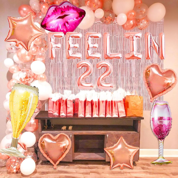 28 PCS Gorgeous 22nd Birthday Decoration Feelin 22 Balloons Banner Feelin 22 Party Supplies 22nd Birthday Party Favors Feelin 22 Decoration