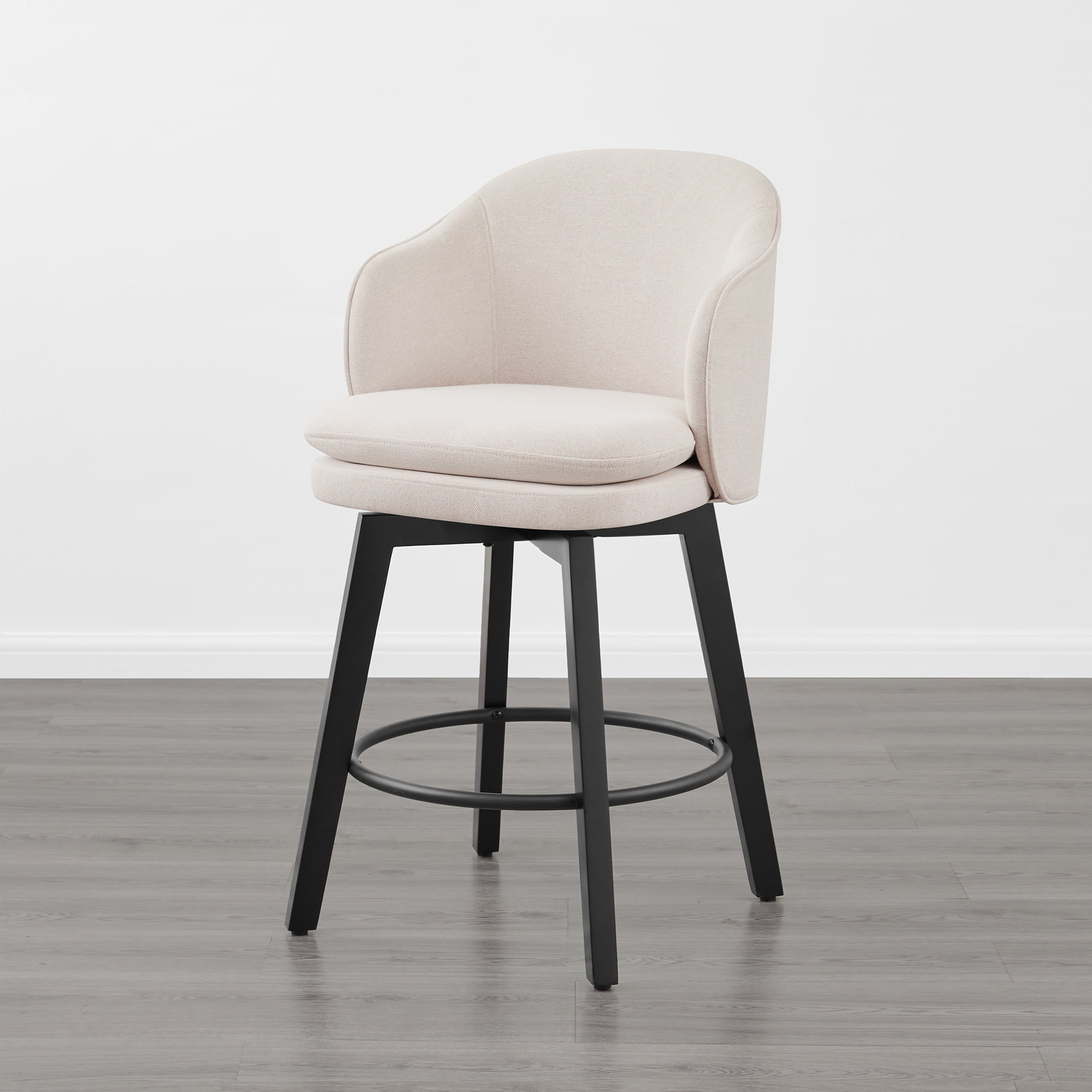 Spruce & Spring Counter Height Swivel Bar Stool with Curved Back and Arms Single, Beige, Fabric