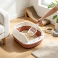 thumbnail image 4 of Semi-Enclosed Large Cat Litter Box, High Sides Odor Cat Litter Pan with Cat Scooper, Top Entry Cat Litter Box, Detachable Easy Clean, Cat Necessities 15.35×12.60×6.69 Inch (Pink), 4 of 6