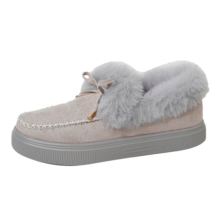 Women's Platform Moccasin Slippers – Plush Faux Fur Winter Boots, Anti-Slip Sole