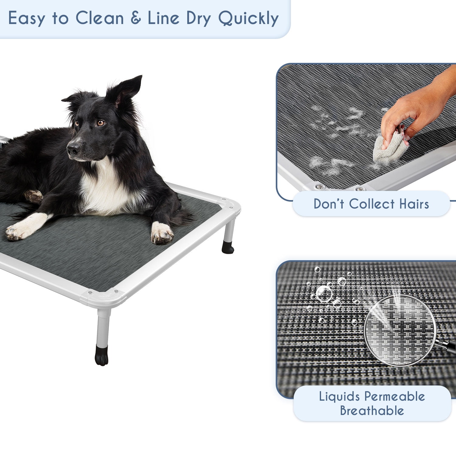 Veehoo Chew Proof Dog Bed, Rustless Aluminum Frame and Textilene Mesh Fabric, Black Silver, Medium