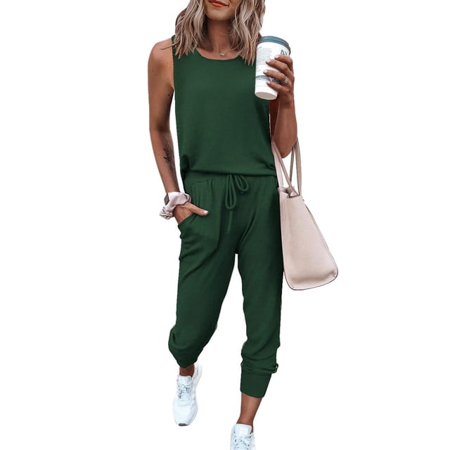 Conjunto de Dos Piezas PRETTYGARDEN Sin Mangas Verde Oscuro XXL