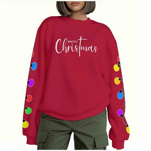 Enjoytime Christmas Womens Sweatshirt Cute Printed Crewneck Long Sleeve Pullover Tops Fall Winter Casual Plus Size Womens Clothing Red S