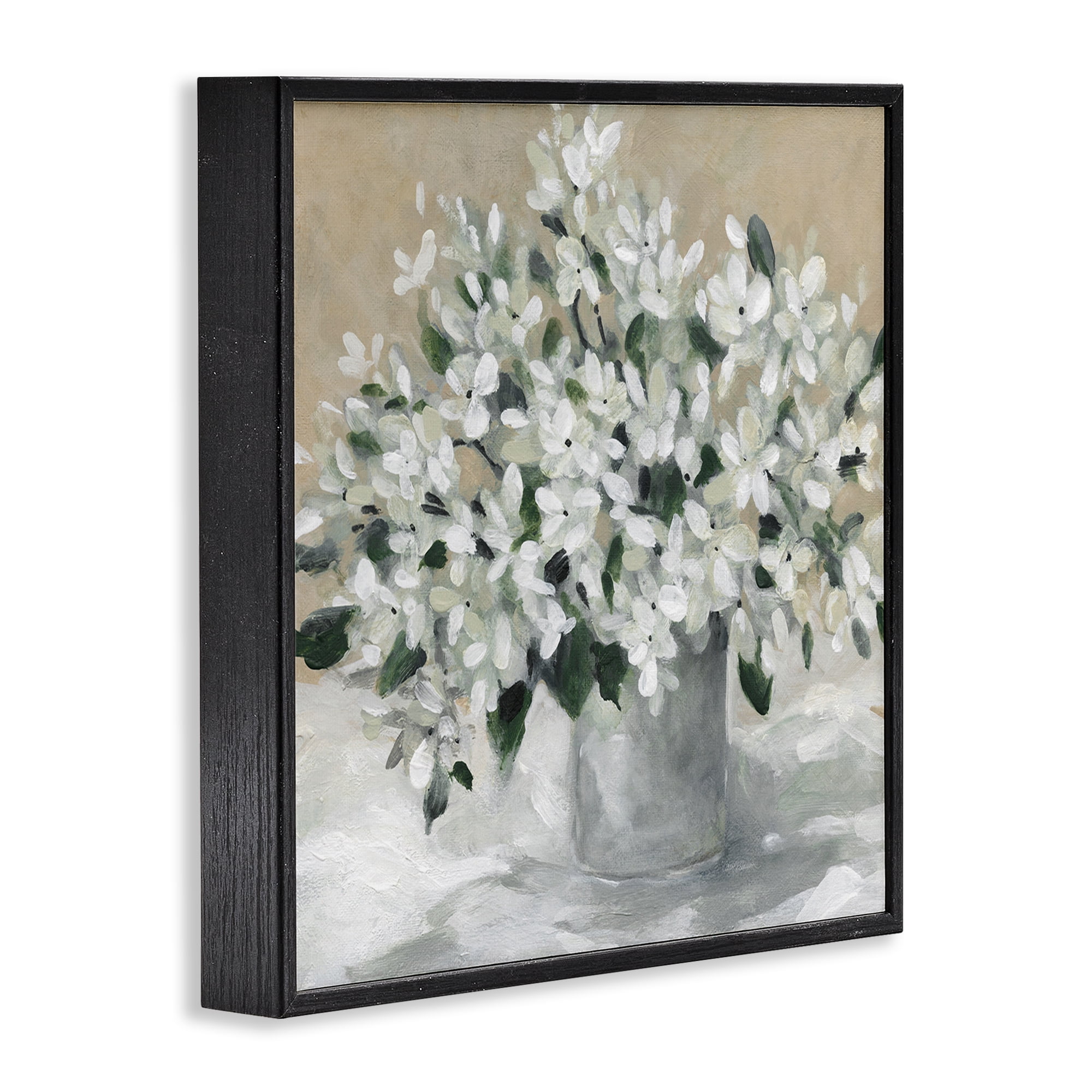 Stupell Industries Potted White Blooms Botanical & Floral Painting Black Framed Art Print Wall Art, 24 x 24