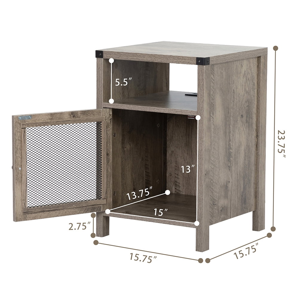 Kadyn Farmhouse Nightstand with Power Outlets, Usb Ports, End Table with Cabinet, Storage Shelf, Side Table for Bedrooms, Living Rooms, Retro Gray Kadyn Farmhouse Nightstand with Power Outlets, Usb Ports, End Table with Cabinet, Storage Shelf, Side Table for Bedrooms, Living Rooms, Retro Gray