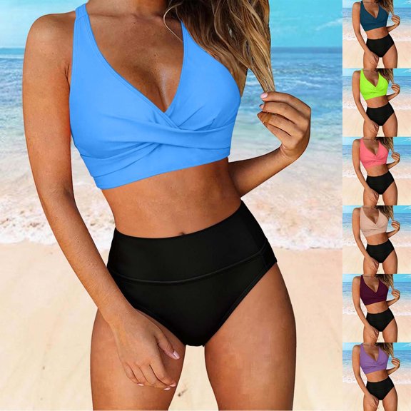 Antinious Women Period Solid V-Neck Rear Short Bottom Built In Cup Wireless Stylish 2 Piece Bikinis Set