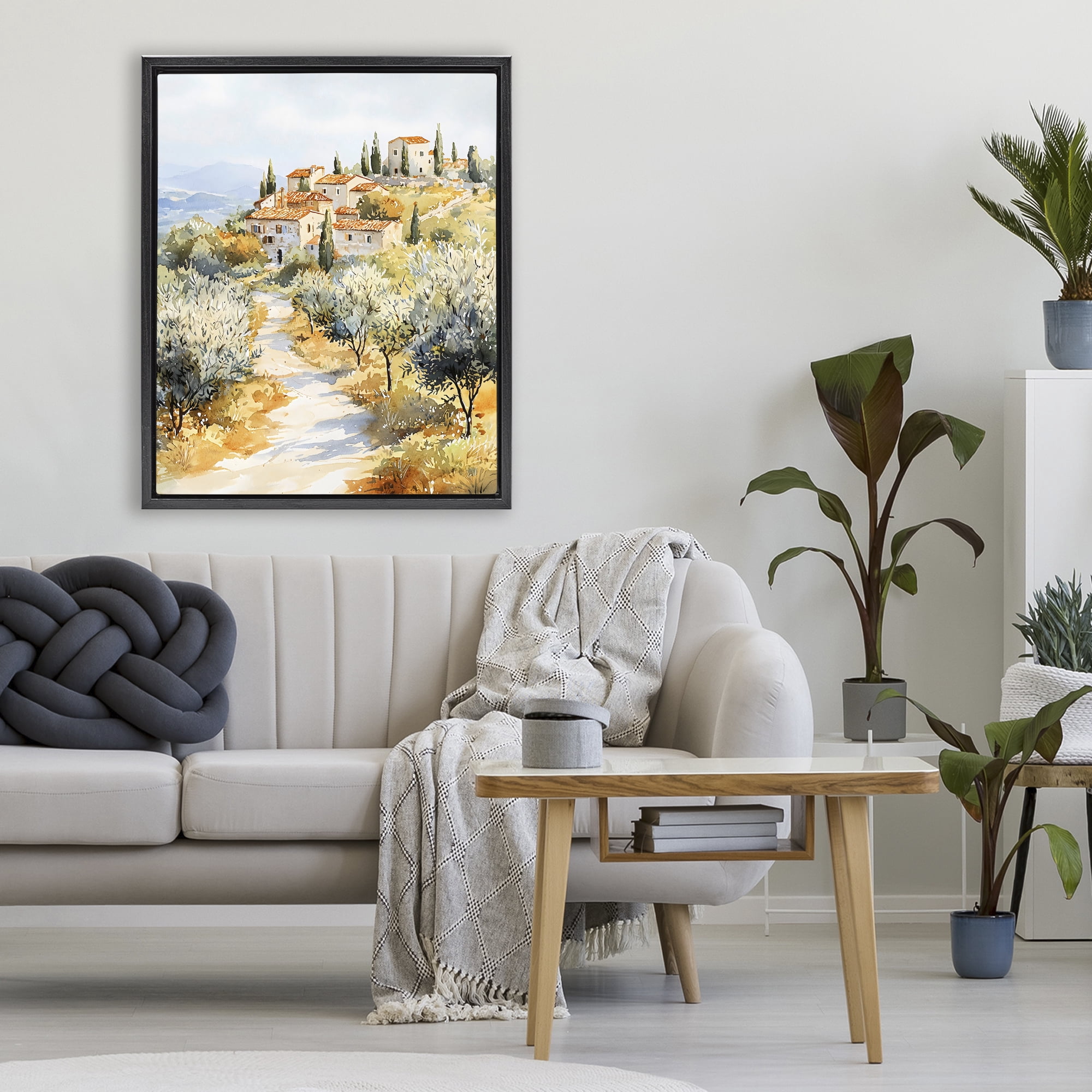 Stupell Industries Tuscan Hilltop Village View Black Framed Floater Canvas Wall Art, design by LSR Design Studio