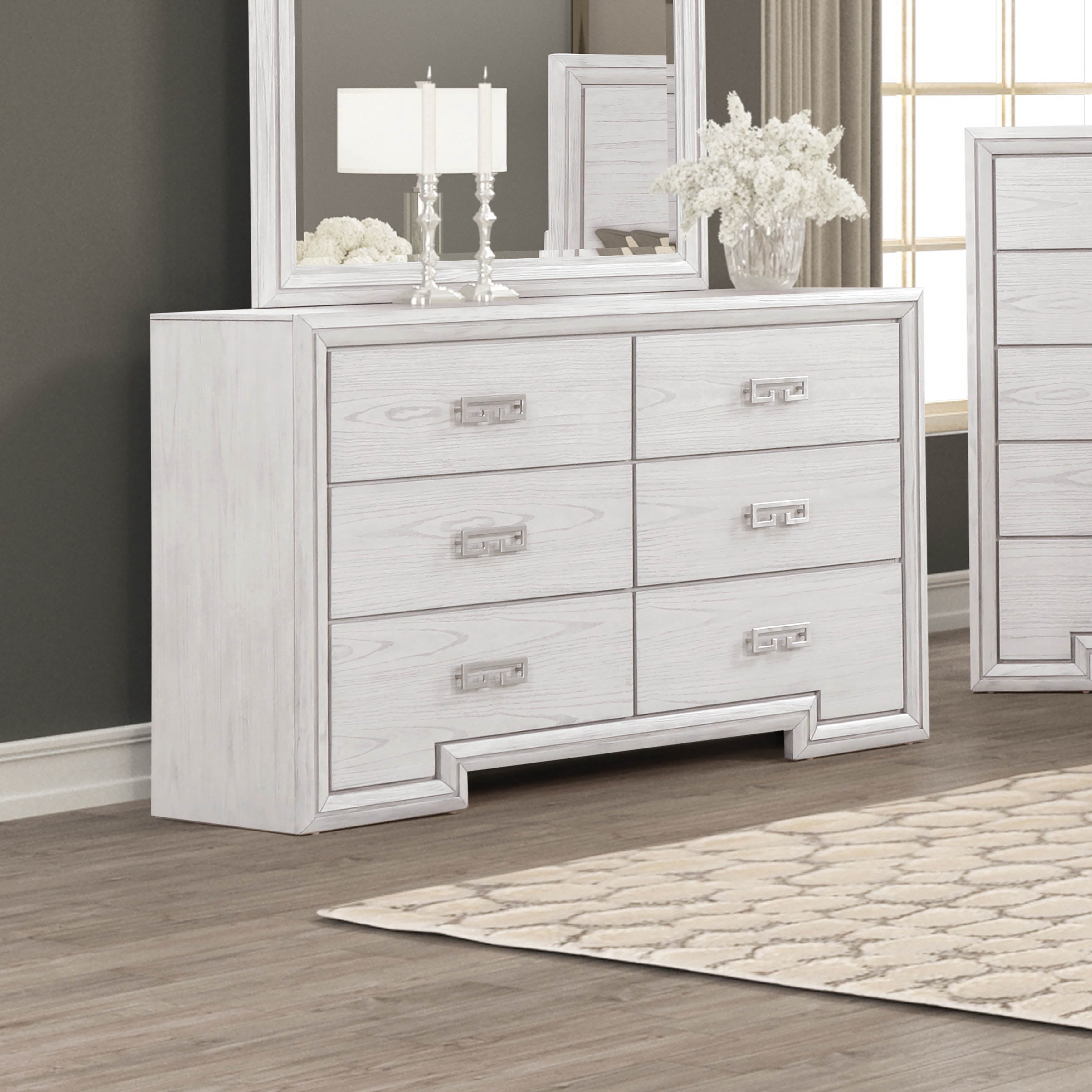 Furniture of America Elres Adult Transitional 6-Drawer Dresser, Rustic White