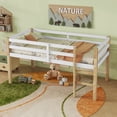 thumbnail image 2 of UHOMEPRO Twin Size Loft Bed, Solid Wood Loft Bed Frame with Wooden Slats, Modern Low Loft Bed for Boys Girls, No Box Spring Needed, Natural-White, 2 of 9