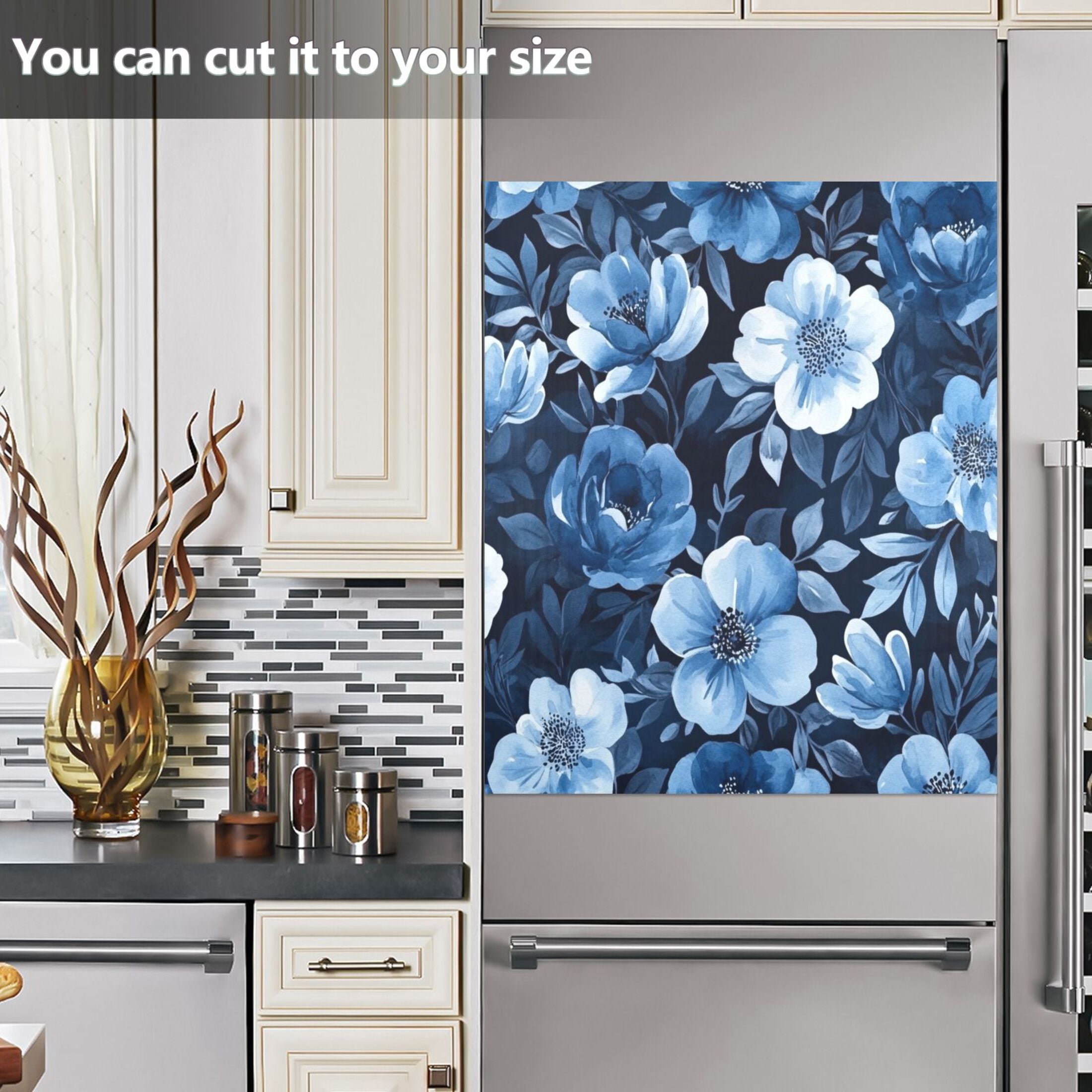 Dishwasher Magnetic Sticker 23x26 Inch Refrigerator Magnetic Sticker Washing Machine Magnetic Sticker Kitchen Panel Magnetic Sticker Home Decor Vibrant Blue Flowers
