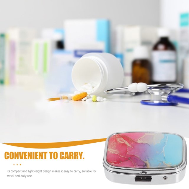 OULII Silver Portable Pill Organizer Metal Case with Mirror Large Capacity Travel Pill Container
