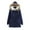 Dark blue, variant on Women's Overcoat Plush Collar Coat Winter Drawstring Pockets Long Sleeve Hooded Outdoor Wind Warm Slim Jacket