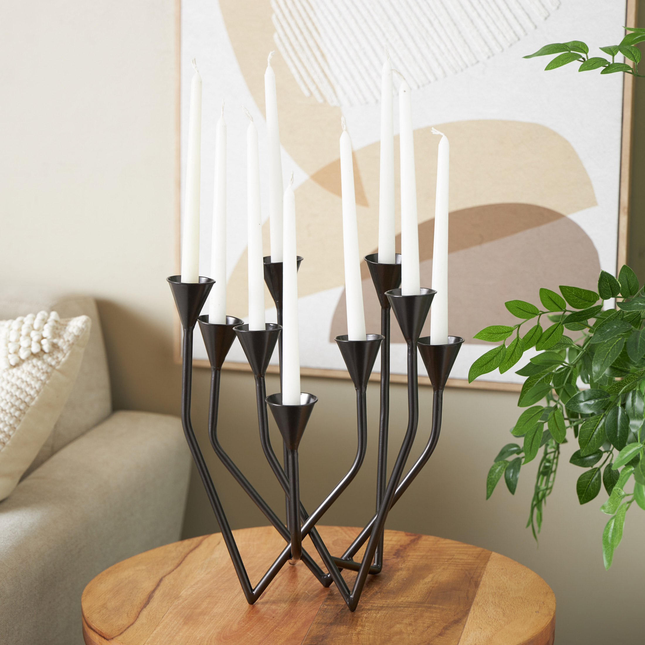 DecMode 9 Holder Black Metal Taper Candelabra