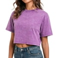 thumbnail image 4 of WEIGFI Workout T-Shirts For Women Cotton Loose Fit Cropped Tops Yoga Running Crew Neck Short Sleeve Lightweight Clothes Solid Color Trendy Cozy Beach Daily Wear,Purple,XL, 4 of 6
