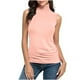 thumbnail image 3 of Top marrón,Blusa informal de cuello alto sin mangas para mujer, color liso, tejido elástico suave, ideal para uso diario y en casa, sopatenor, 3 of 9