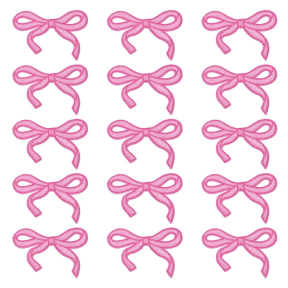 Uxcell 15Pcs Bow Iron on Patches Cute Bow Embroidered Patches Pink 3x2"