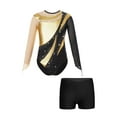 thumbnail image 3 of vastwit Children Girls Long Sleeve Sparkly Diamond Gymnastics Leotard Athletic Bodysuit Ballet Leotards Gold&Black 14, 3 of 7