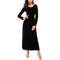 thumbnail image 4 of Robe en Velours pour Femmes Élégante, Col Rond Manches Longues Robe Noire Unie, 4 of 5