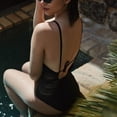 thumbnail image 4 of Traje de baño de una pieza sexy para mujer, de malla, con agujeros, control de abdomen, monokini, cuello en V, traje de baño, negro, 4 of 7