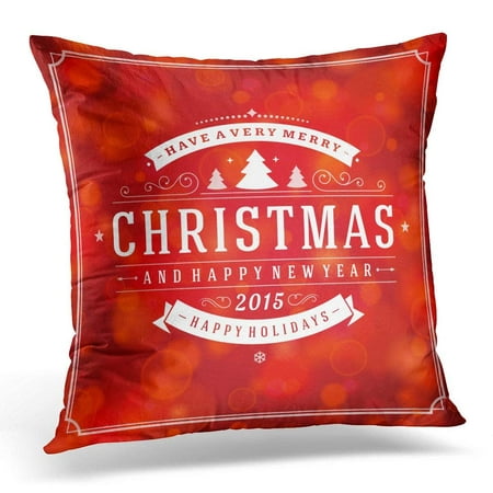 CMFUN Red Bokeh Christmas Light Merry Holidays Wish Design and Vintage Happy New Year Message Celebration Pillow Case Pillow Cover 20x20