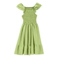 thumbnail image 4 of eczipvz Girl's Easter Dress Summer Dresses Smocked Flutter Sleeve A-Line Swing Mini Casual Party Dresses Green,5-6 Years, 4 of 5