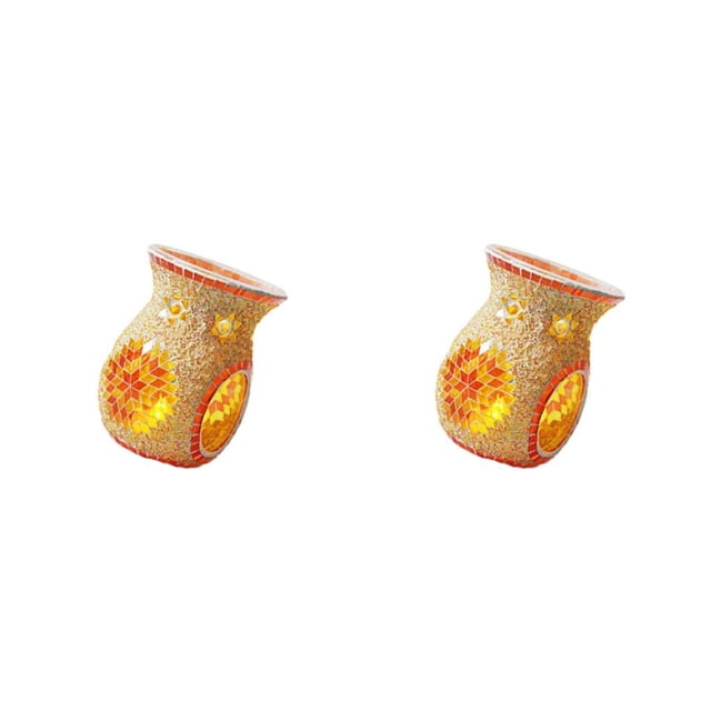 Billuyoard Mosaic Glass Oil Burner Candle Holder Wax Home Melt Decor Naranja 2Conjunto