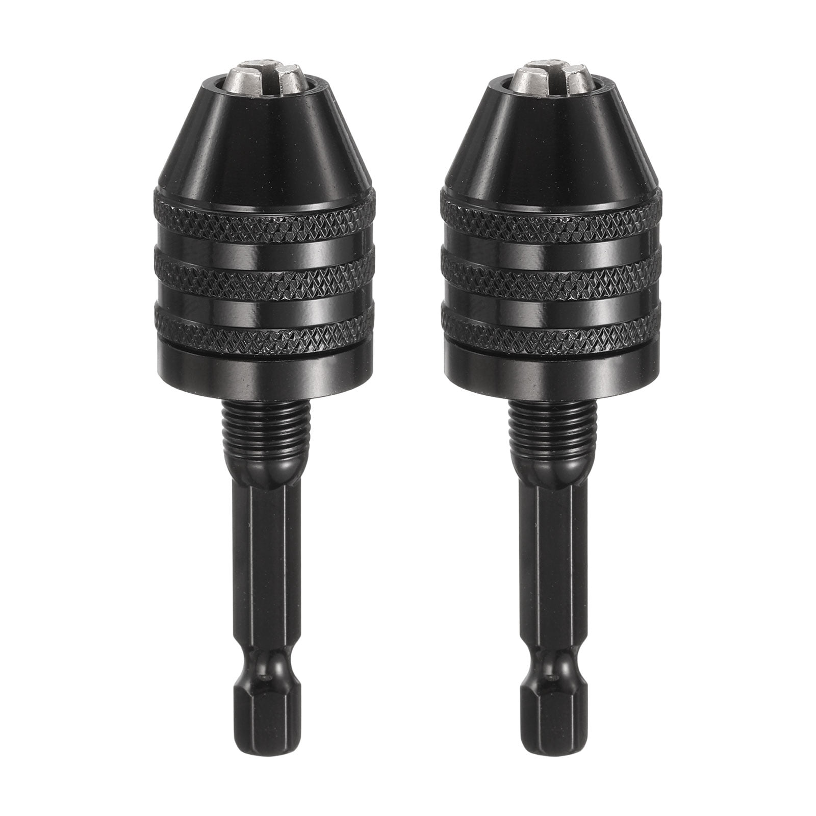 2pcs Keyless Drill Chuck 1/4" Hex Shank Chuck Conversion Adapter 0.012"-0.26" Quick Change for Round-Shank Cordless Screwdrivers Drills Power DIY Tools, Black