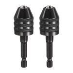 2pcs Adaptateur de conversion de mandrin sans clé 1/4" Hex Shank Chuck 0,012"-0,26" Changement rapide pour tournevis sans fil à forme ronde Forces Puissance DIY Outils, Noir