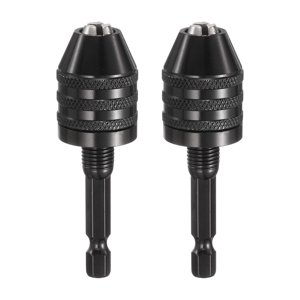 2pcs Keyless Drill Chuck 1/4" Hex Shank Chuck Conversion Adapter 0.012"-0.26" Quick Change for Round-Shank Cordless Screwdrivers Drills Power DIY Tools, Black