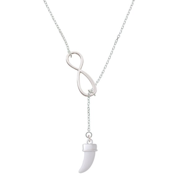 Delight Jewelry White Sabre Tooth Silver tone Elegant Infinity Lariat Necklace