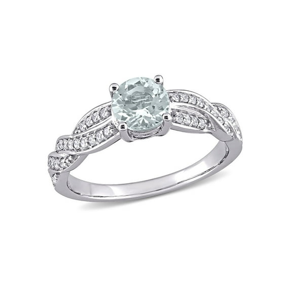 3/4 Carat (Ctw) Ultra-Light Aquamarine CrossOver Ring in 14K White Gold with Diamonds for Women
