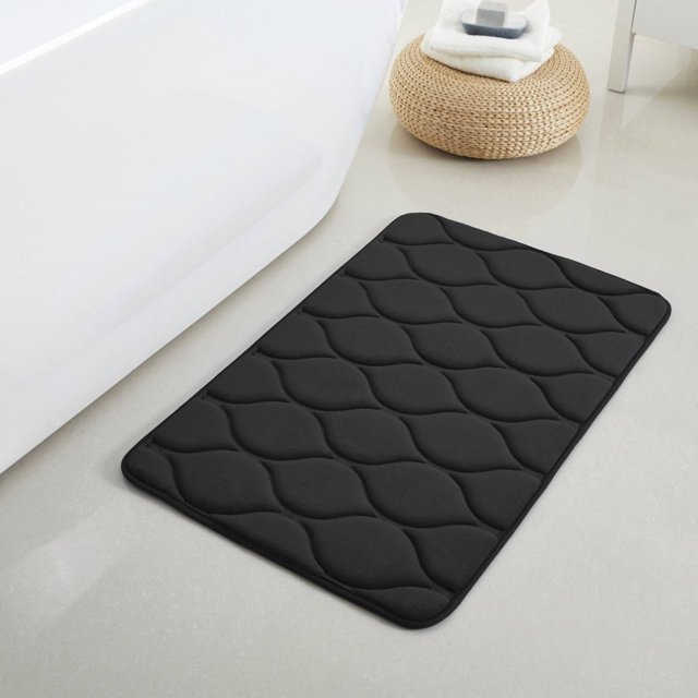 Oval Shaped Design Embossed Solid Color Memory Foam Soft Bathroom Rug Non-Slip PVC Backing