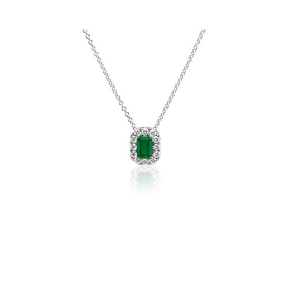 1.50 Ct Emerald Cut Green Emerald Gemstone Natural Diamond Minimal jewelry Halo Design Necklace for Women Solid 14K White Gold With 18 inches Chain