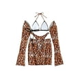 thumbnail image 4 of Liacowi Women Bikini Set Four Piece Swimsuits Leopard Print Swimming Tops Bottoms Sun Protection Sleeves and Skirt Bathing Suits, 4 of 9