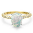 thumbnail image 3 of Gem Stone King 14K Two Tone Gold Simulated White Opal and Lab Grown Diamond Engagement Ring for Women | 1.86 Cttw | Oval Cabochon 10X8MM | Gemstone October Birthstone | Size 8, 3 of 6