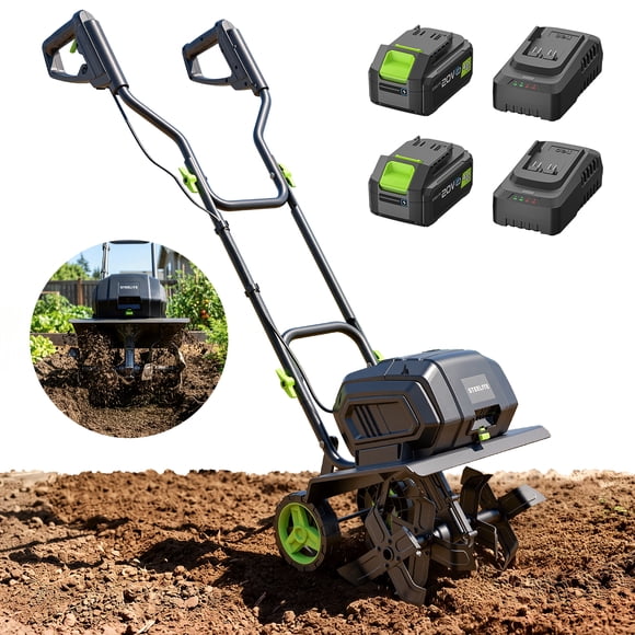 Steelite 2x21V Max Déchaumeuse Sans Fil de 14 Pouces avec Moteur Sans Balais, Déchaumeuse de Jardin à Piles pour Jardinage/culture du Sol, Cultivateur et Rototiller de Jardin, 2* Piles 4,0 Ah Incluses