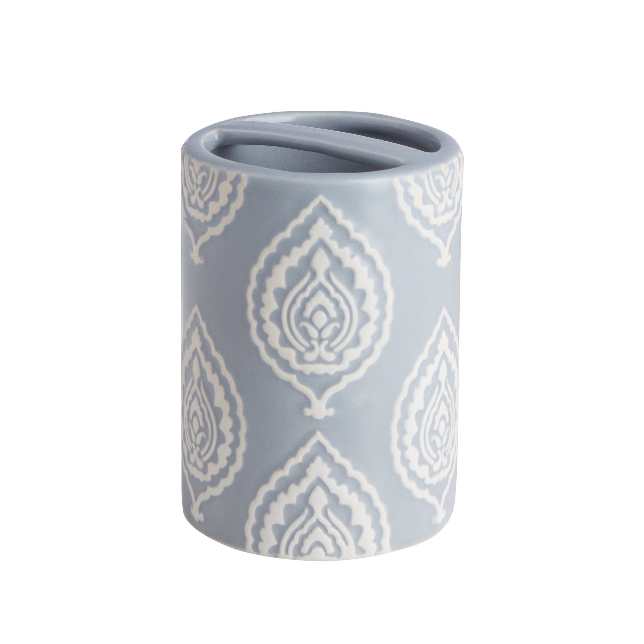 My Texas House Channing Damask Ceramic Bathroom Tumbler, Grey