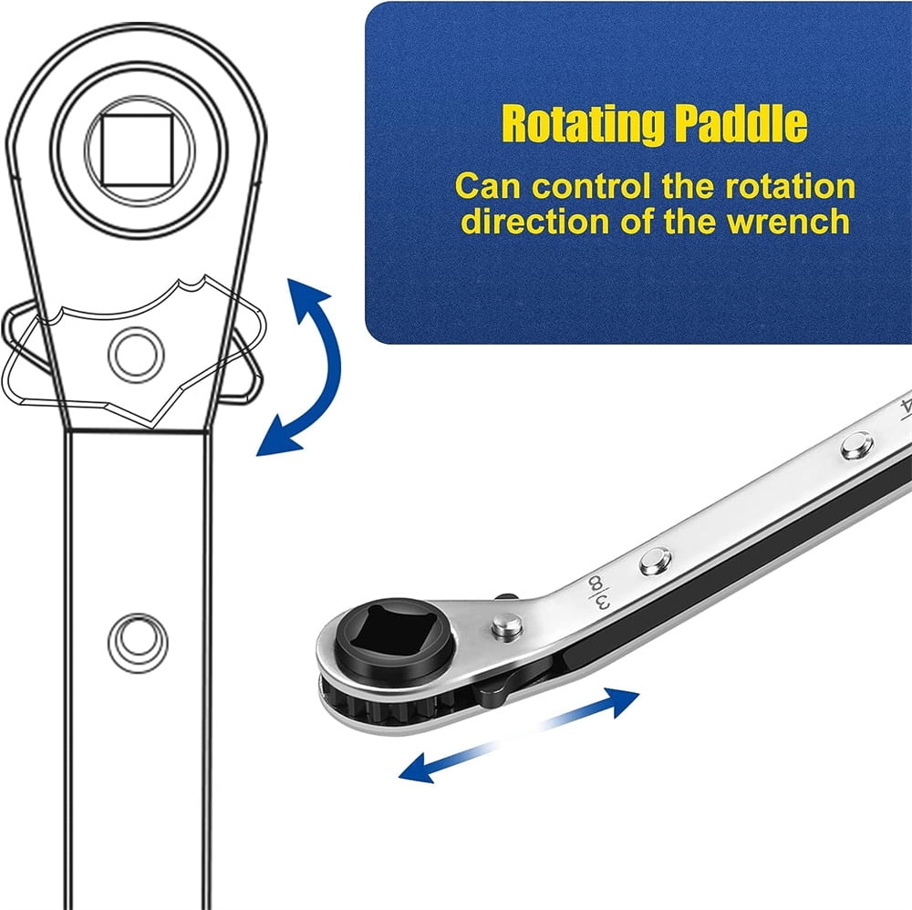 Hvac Service Wrench, Refrigeration Service Wrench Set, 3/8” to 1/4”, 5/16'' x 1/4'' Ratcheting Service Wrench with Hex Bit Adapter for Air Conditioning, Refrigeration Equipment,Equipment Repair
