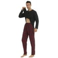 thumbnail image 2 of LNFINTDO Mens Pajama Sets Long Sleeve Thermal Shirts Flannel Pajama Bottoms Mens Sleep Loungewear Sets Soft Warm Plaid Pj Set for Men, Black & Red Stripe, Large, 2 of 7