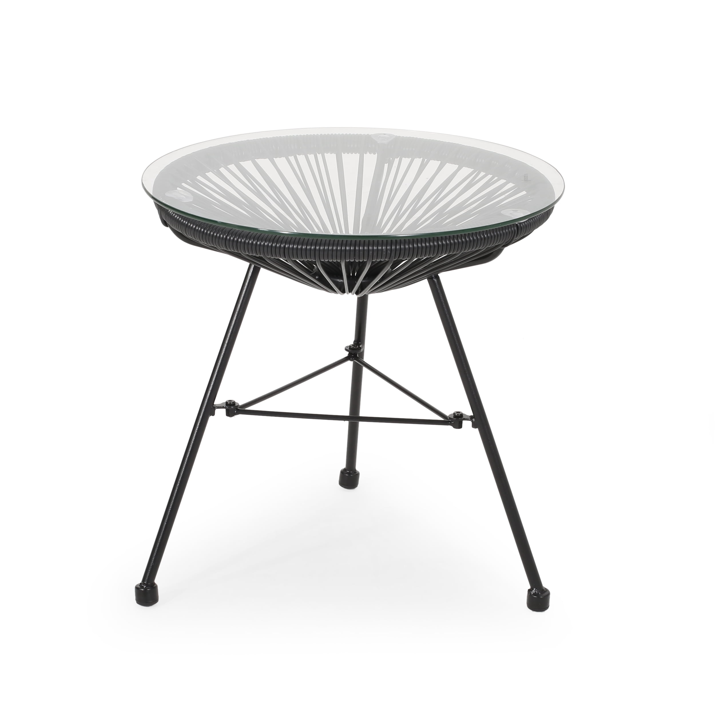 Hayk Outdoor Modern 2 Seater Faux Rattan Chat Set, Black
